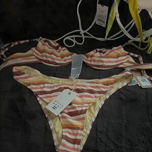Billabong Women's Striped Bikini - Orange and Pink